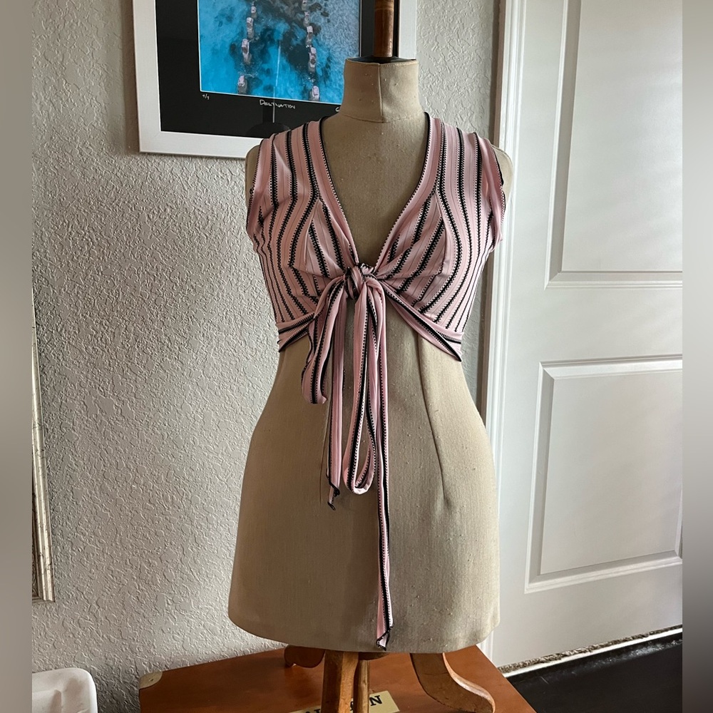 Striped Pink Tie-Front Top